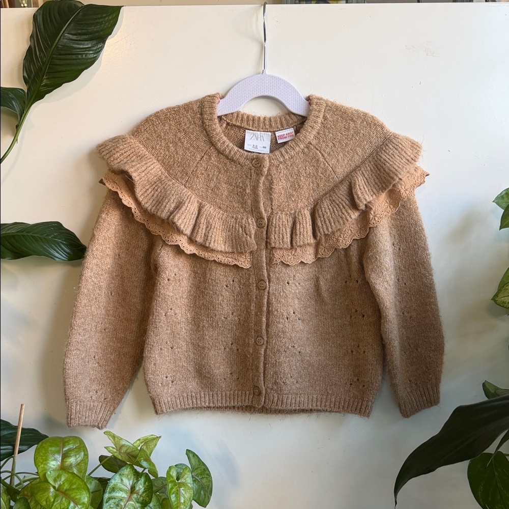 Zara Camel Ruffle Cardigan
